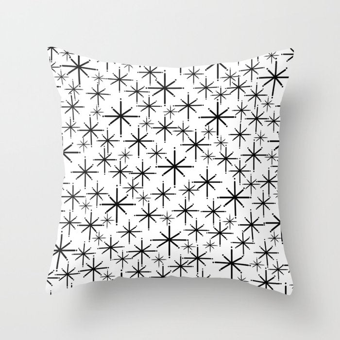 Mid Century Modern Twinkling Starburst Pattern in Black and White Throw Pillow Gallery Image 6