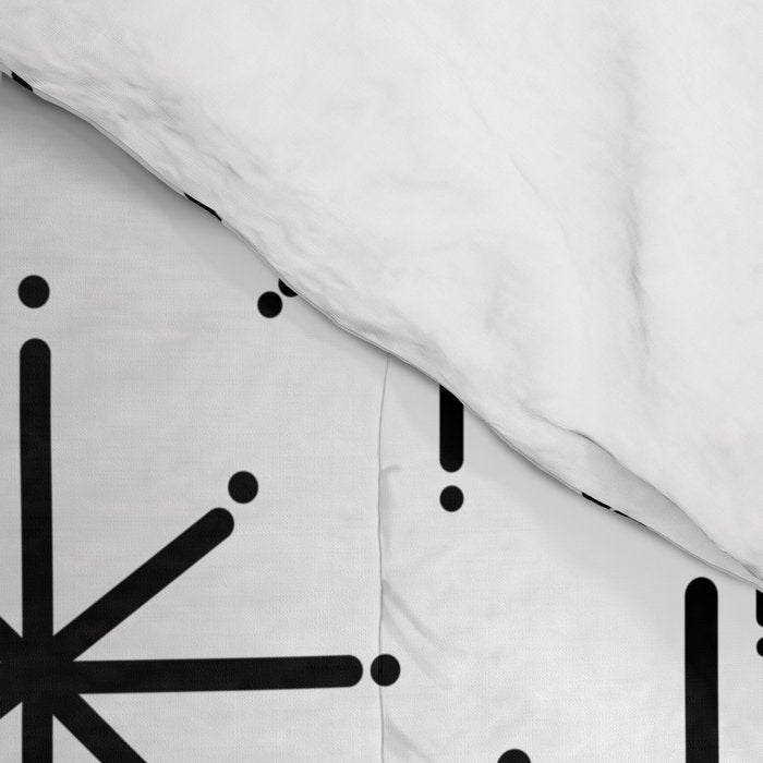 Mid Century Modern Twinkling Starburst Pattern in Black and White Comforter Gallery Image 4
