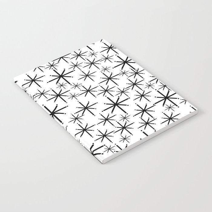 Mid Century Modern Twinkling Starburst Pattern in Black and White Notebook Gallery Image 1
