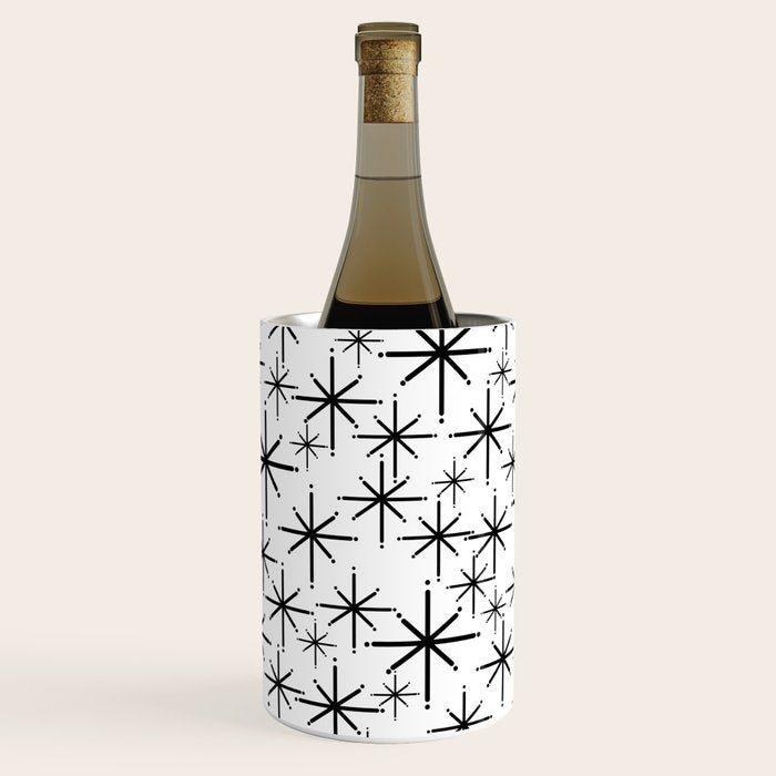 Mid Century Modern Twinkling Starburst Pattern in Black and White Wine Chiller Gallery Image 2