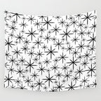 Mid Century Modern Twinkling Starburst Pattern in Black and White Wall Tapestry Gallery Image 4