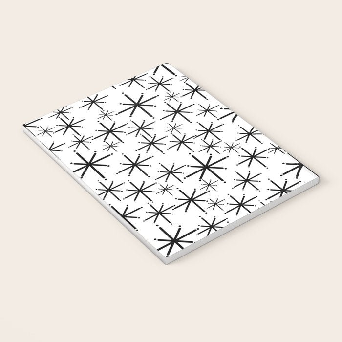 Mid Century Modern Twinkling Starburst Pattern in Black and White Notebook Gallery Image 3