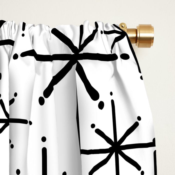Mid Century Modern Twinkling Starburst Pattern in Black and White Window Curtain Gallery Image 2