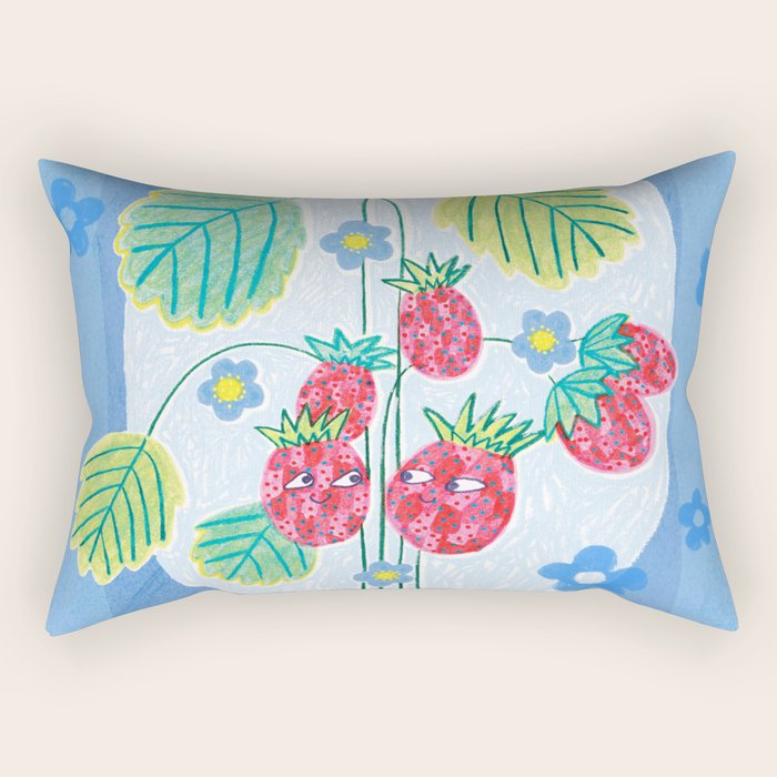 Sweet Strawberry Plant Friends in Sky Blue & Pink Rectangular Pillow Gallery Image 1