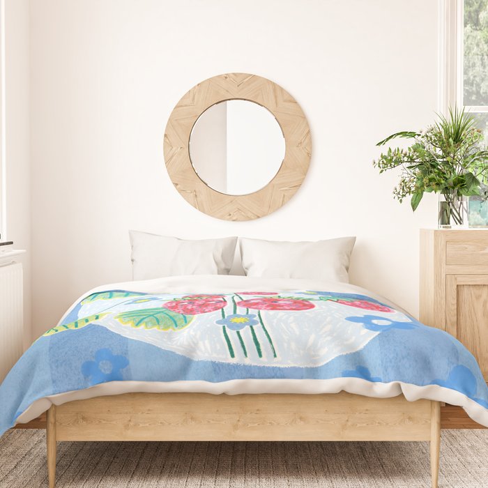 Sweet Strawberry Plant Friends in Sky Blue & Pink Duvet Cover Gallery Image 3