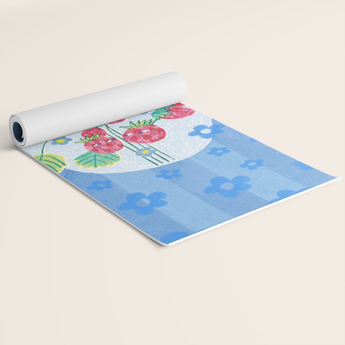Sweet Strawberry Plant Friends in Sky Blue & Pink Yoga Mat Gallery Image 2