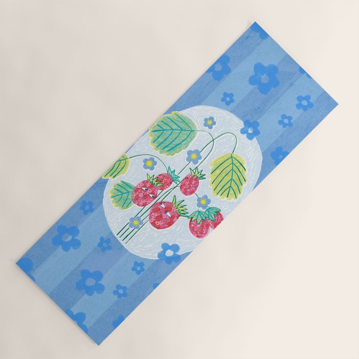 Sweet Strawberry Plant Friends in Sky Blue & Pink Yoga Mat Gallery Image 1