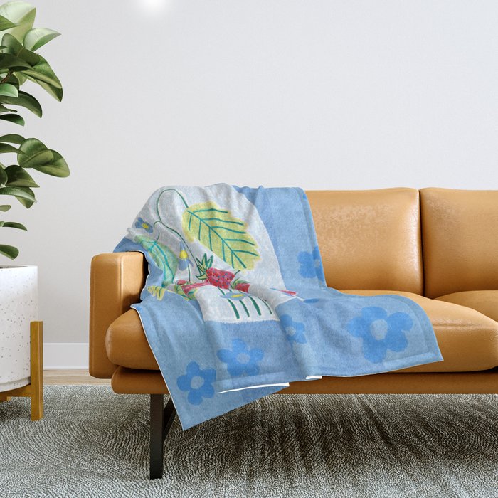 Sweet Strawberry Plant Friends in Sky Blue & Pink Throw Blanket Gallery Image 1