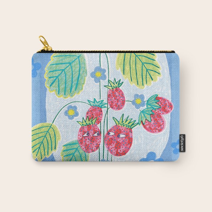 Sweet Strawberry Plant Friends in Sky Blue & Pink Carry All Pouch Gallery Image 1