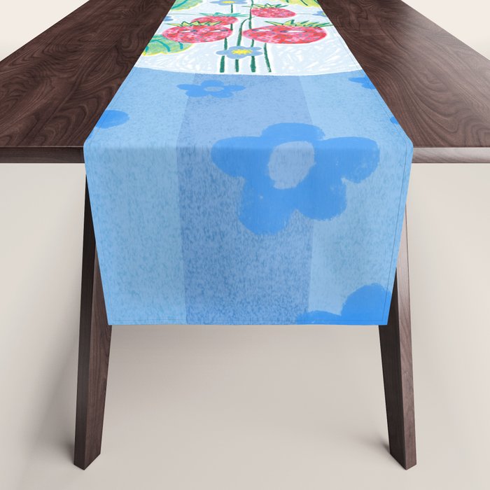 Sweet Strawberry Plant Friends in Sky Blue & Pink Table Runner Gallery Image 1