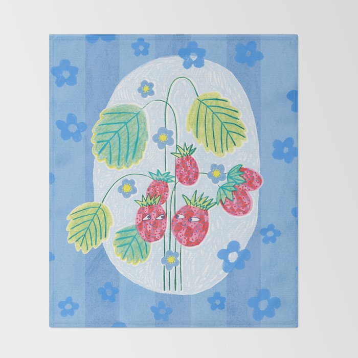 Sweet Strawberry Plant Friends in Sky Blue & Pink Throw Blanket Gallery Image 2
