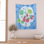 Sweet Strawberry Plant Friends in Sky Blue & Pink Wall Tapestry Gallery Image 2