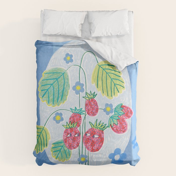 Sweet Strawberry Plant Friends in Sky Blue & Pink Duvet Cover Gallery Image 6