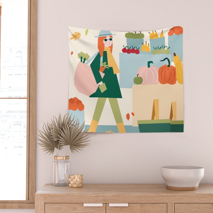 Girl at the farmers market Wall Tapestry Gallery Image 2