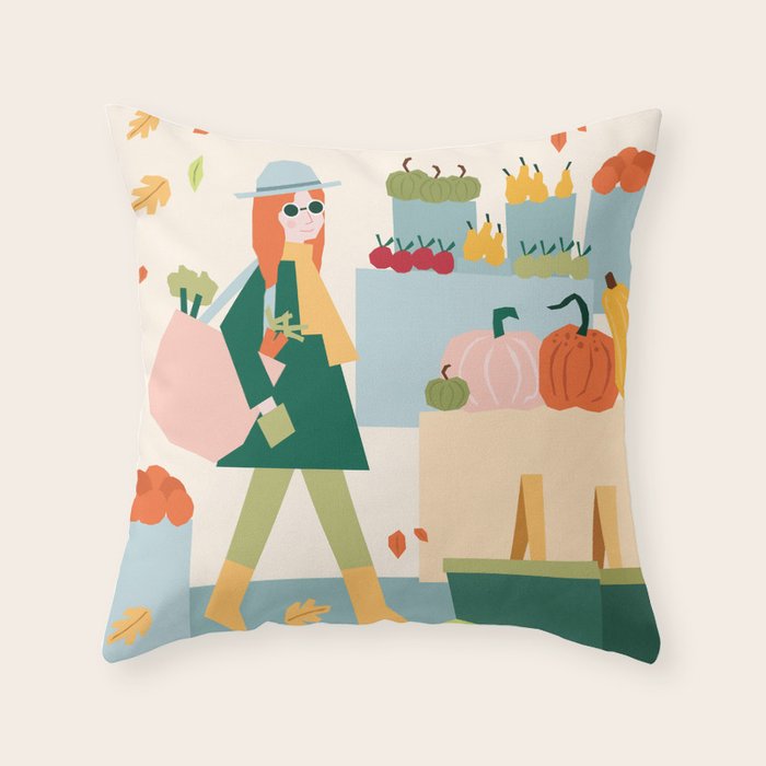 Girl at the farmers market Throw Pillow Gallery Image 6