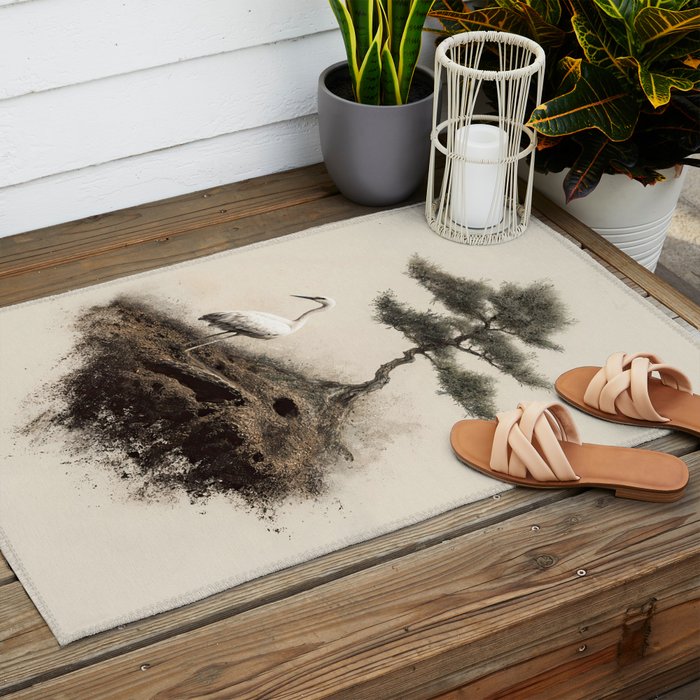 Wabi Sabi Wall Art Bird Painting Japanese Wall Art Minimalist Wall Art Japandi Print Japanese Poster Outdoor Rug Gallery Image 2