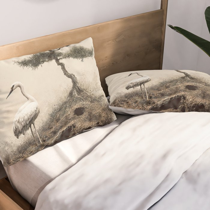 Wabi Sabi Wall Art Bird Painting Japanese Wall Art Minimalist Wall Art Japandi Print Japanese Poster Pillow Sham Gallery Image 2
