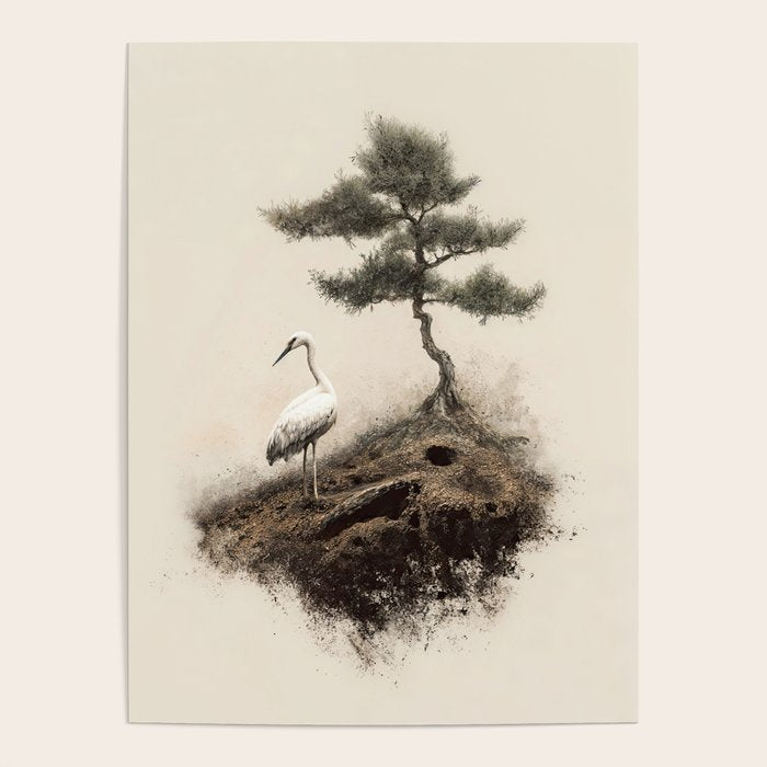 Wabi Sabi Wall Art Bird Painting Japanese Wall Art Minimalist Wall Art Japandi Print Japanese Poster Poster Gallery Image 4