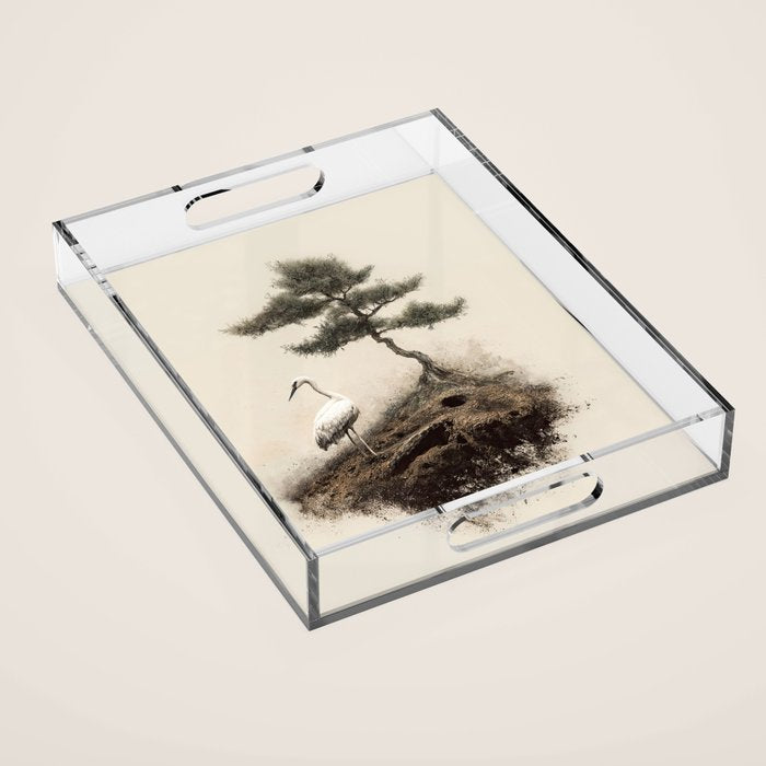 Wabi Sabi Wall Art Bird Painting Japanese Wall Art Minimalist Wall Art Japandi Print Japanese Poster Acrylic Tray Gallery Image 1