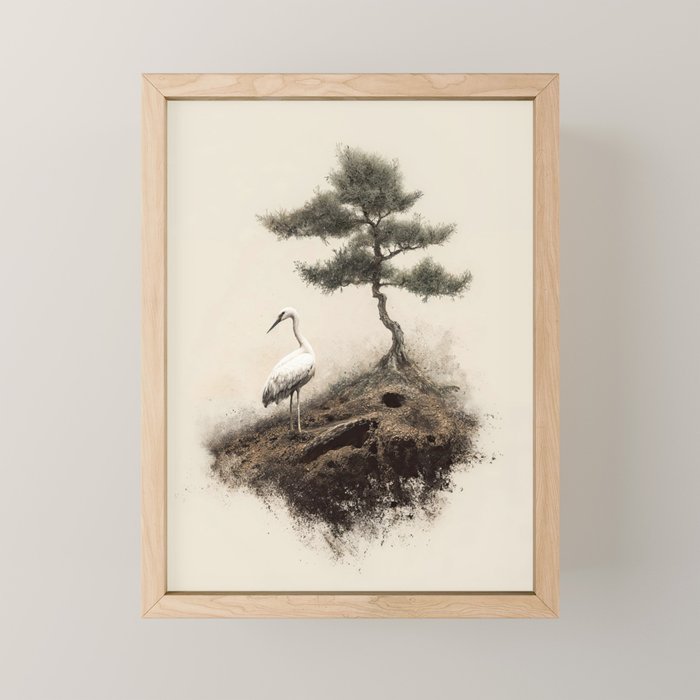 Wabi Sabi Wall Art Bird Painting Japanese Wall Art Minimalist Wall Art Japandi Print Japanese Poster Mini Art Print Gallery Image 1