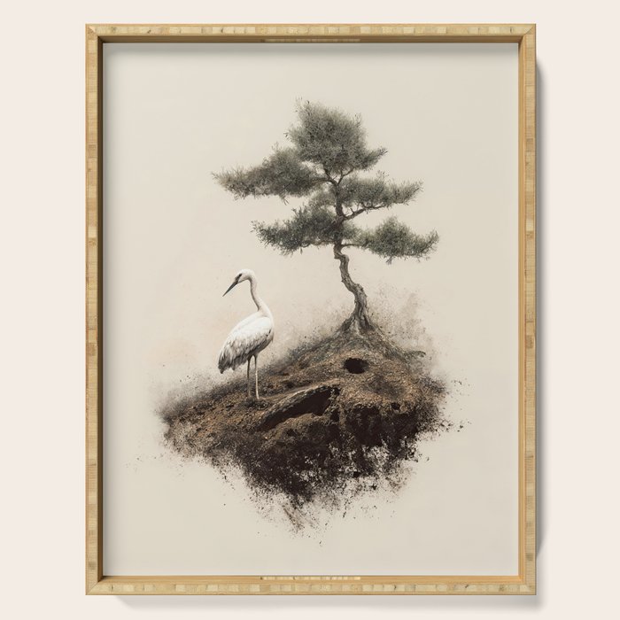 Wabi Sabi Wall Art Bird Painting Japanese Wall Art Minimalist Wall Art Japandi Print Japanese Poster Serving Tray Gallery Image 1