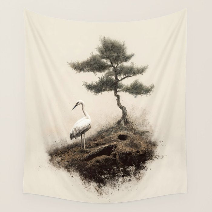 Wabi Sabi Wall Art Bird Painting Japanese Wall Art Minimalist Wall Art Japandi Print Japanese Poster Wall Tapestry Gallery Image 4