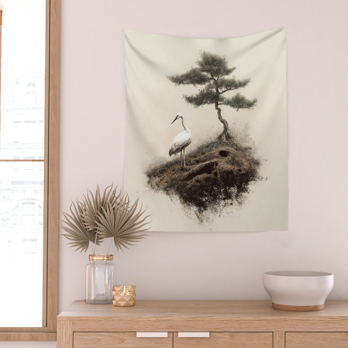 Wabi Sabi Wall Art Bird Painting Japanese Wall Art Minimalist Wall Art Japandi Print Japanese Poster Wall Tapestry Gallery Image 2
