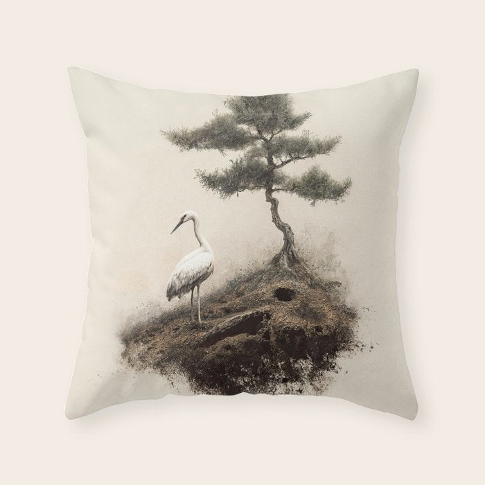 Wabi Sabi Wall Art Bird Painting Japanese Wall Art Minimalist Wall Art Japandi Print Japanese Poster Throw Pillow Gallery Image 3