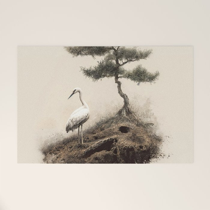 Wabi Sabi Wall Art Bird Painting Japanese Wall Art Minimalist Wall Art Japandi Print Japanese Poster Welcome Mat Gallery Image 1