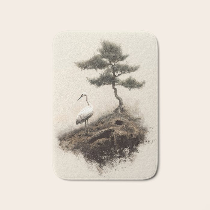 Wabi Sabi Wall Art Bird Painting Japanese Wall Art Minimalist Wall Art Japandi Print Japanese Poster Bath Mat Gallery Image 1