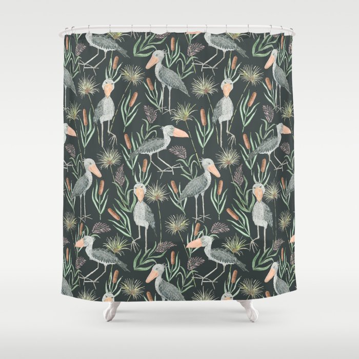 The Magnificent Shoebill Pattern Shower Curtain Gallery Image 1