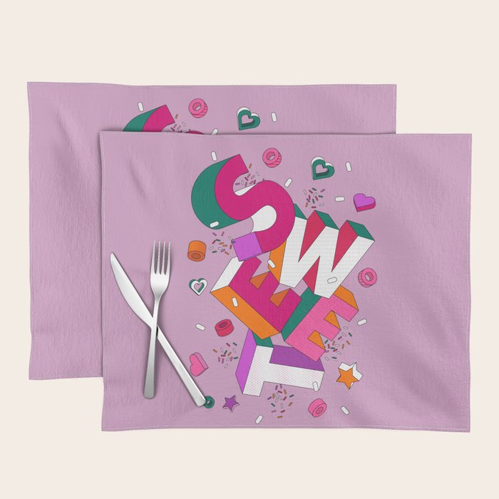 SWEET - colorful typography on pink Placemat Gallery Image 1
