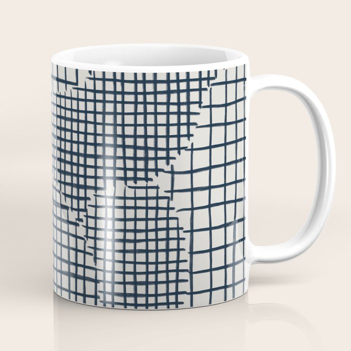 Dark Blue Grid Pattern Coffee Mug Gallery Image 1