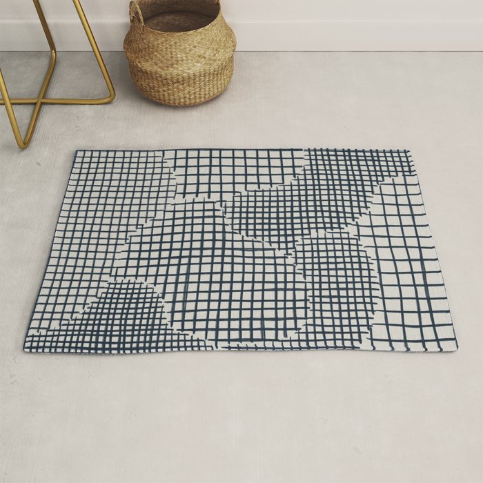 Dark Blue Grid Pattern Rug Gallery Image 1
