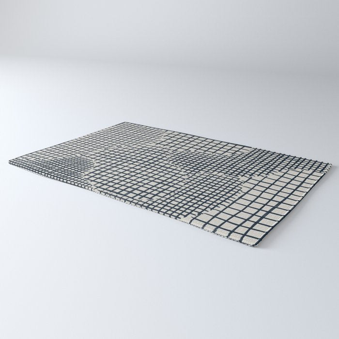 Dark Blue Grid Pattern Rug Gallery Image 3