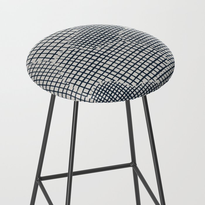 Dark Blue Grid Pattern Stool Gallery Image 2