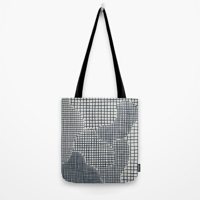 Dark Blue Grid Pattern Tote Bag Gallery Image 2