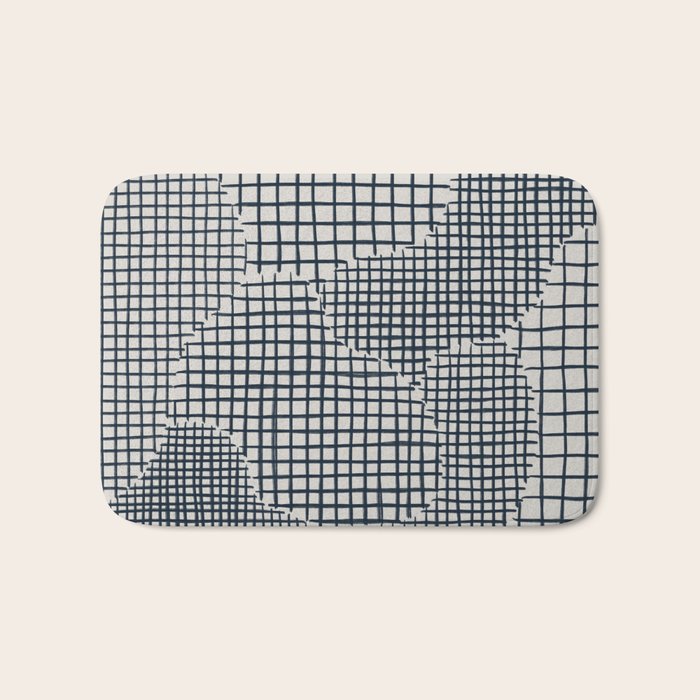 Dark Blue Grid Pattern Bath Mat Gallery Image 1