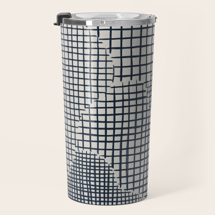 Dark Blue Grid Pattern Travel Mug Gallery Image 3