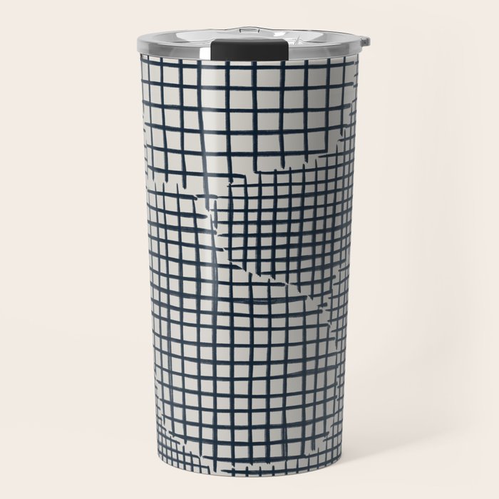 Dark Blue Grid Pattern Travel Mug Gallery Image 1