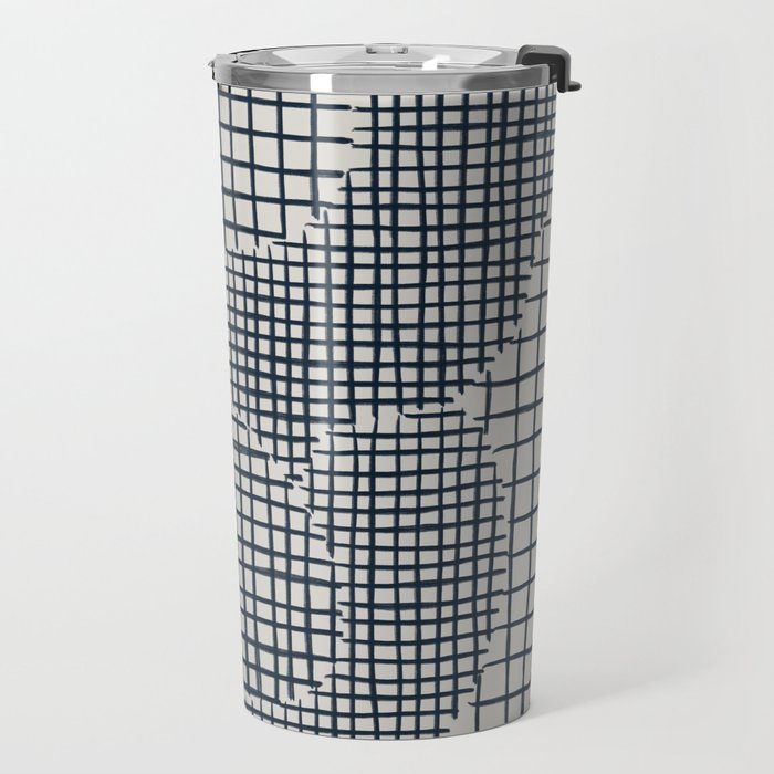 Dark Blue Grid Pattern Travel Mug Gallery Image 2