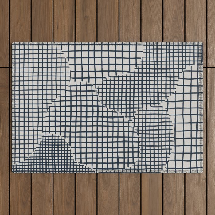 Dark Blue Grid Pattern Outdoor Rug Gallery Image 1