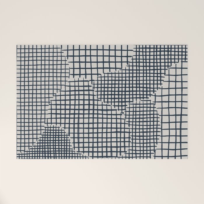 Dark Blue Grid Pattern Welcome Mat Gallery Image 1