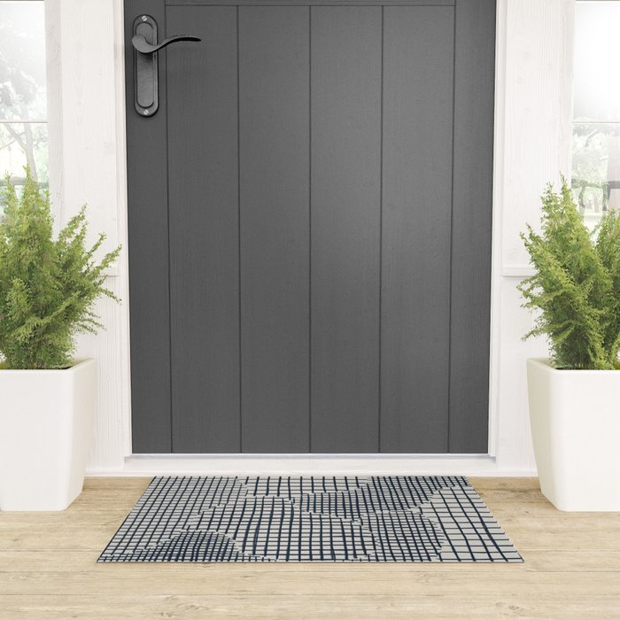 Dark Blue Grid Pattern Welcome Mat Gallery Image 3