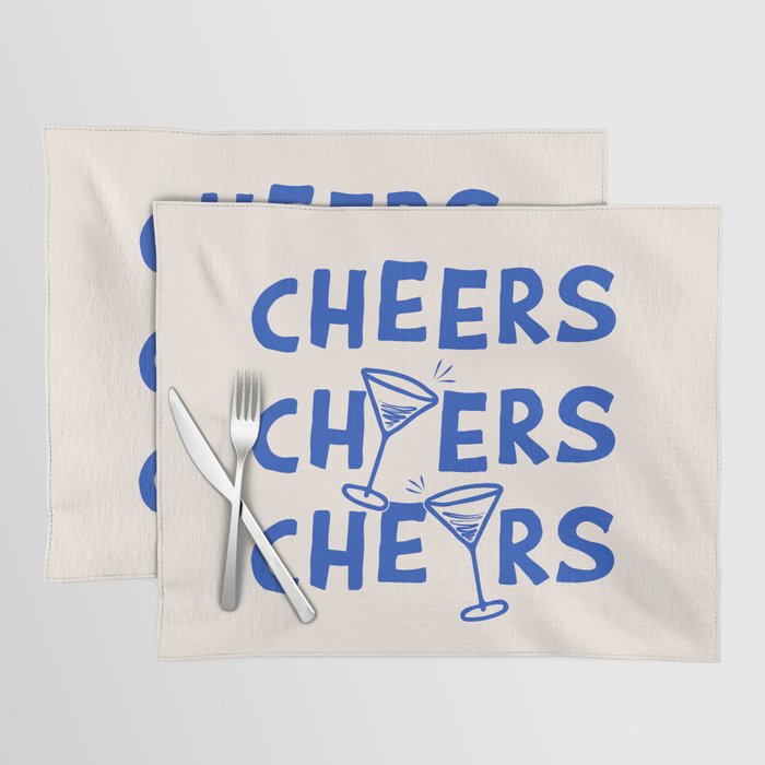 Cheers. Cocktails and Drinks in Royal Blue and Linen White Placemat Gallery Image 1