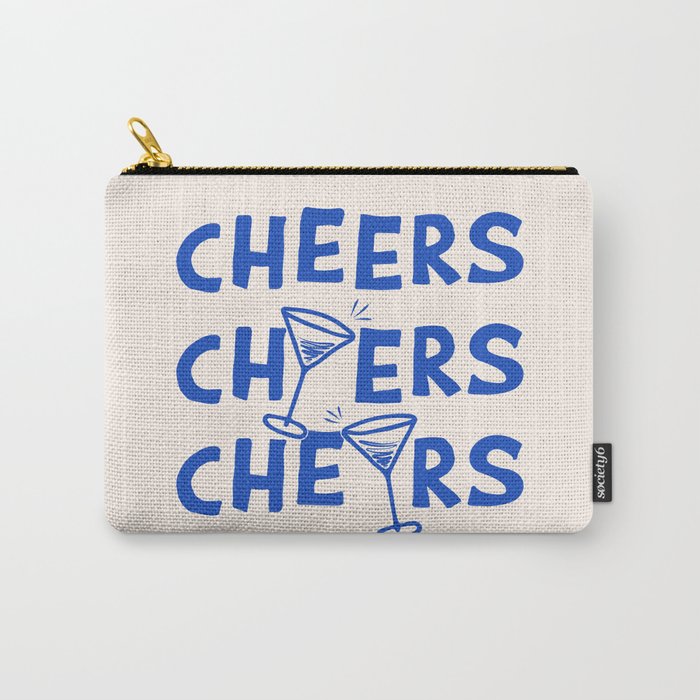 Cheers. Cocktails and Drinks in Royal Blue and Linen White Carry All Pouch Gallery Image 1