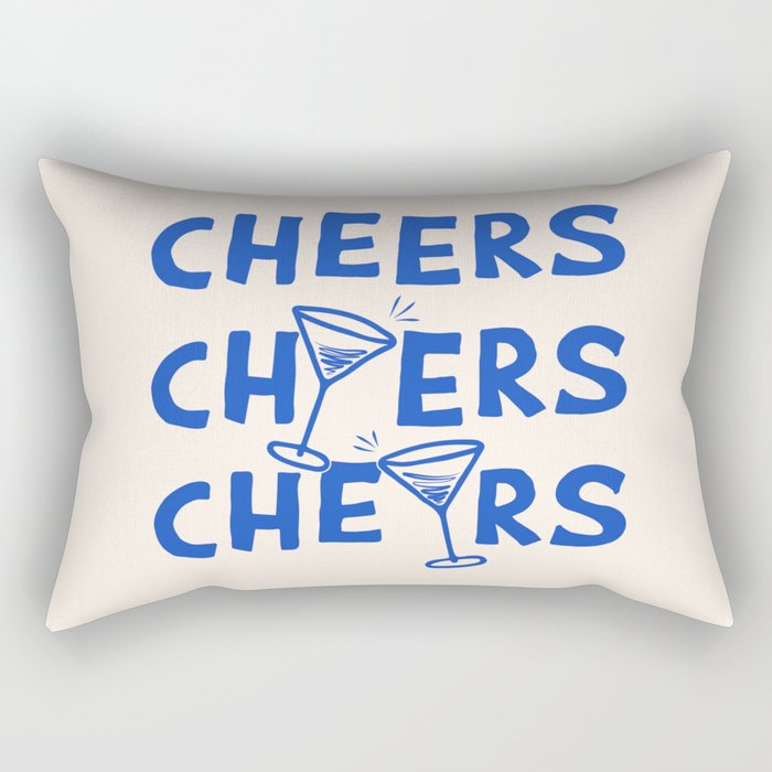 Cheers. Cocktails and Drinks in Royal Blue and Linen White Rectangular Pillow Gallery Image 1