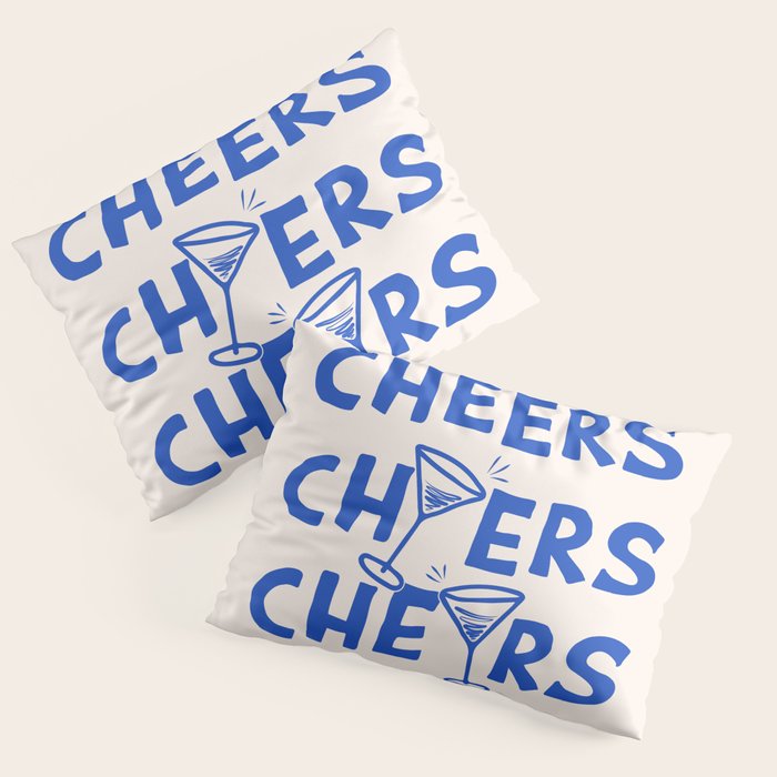 Cheers. Cocktails and Drinks in Royal Blue and Linen White Pillow Sham Gallery Image 3