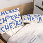 Cheers. Cocktails and Drinks in Royal Blue and Linen White Pillow Sham Gallery Image 2