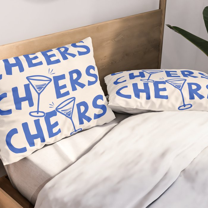 Cheers. Cocktails and Drinks in Royal Blue and Linen White Pillow Sham Gallery Image 2